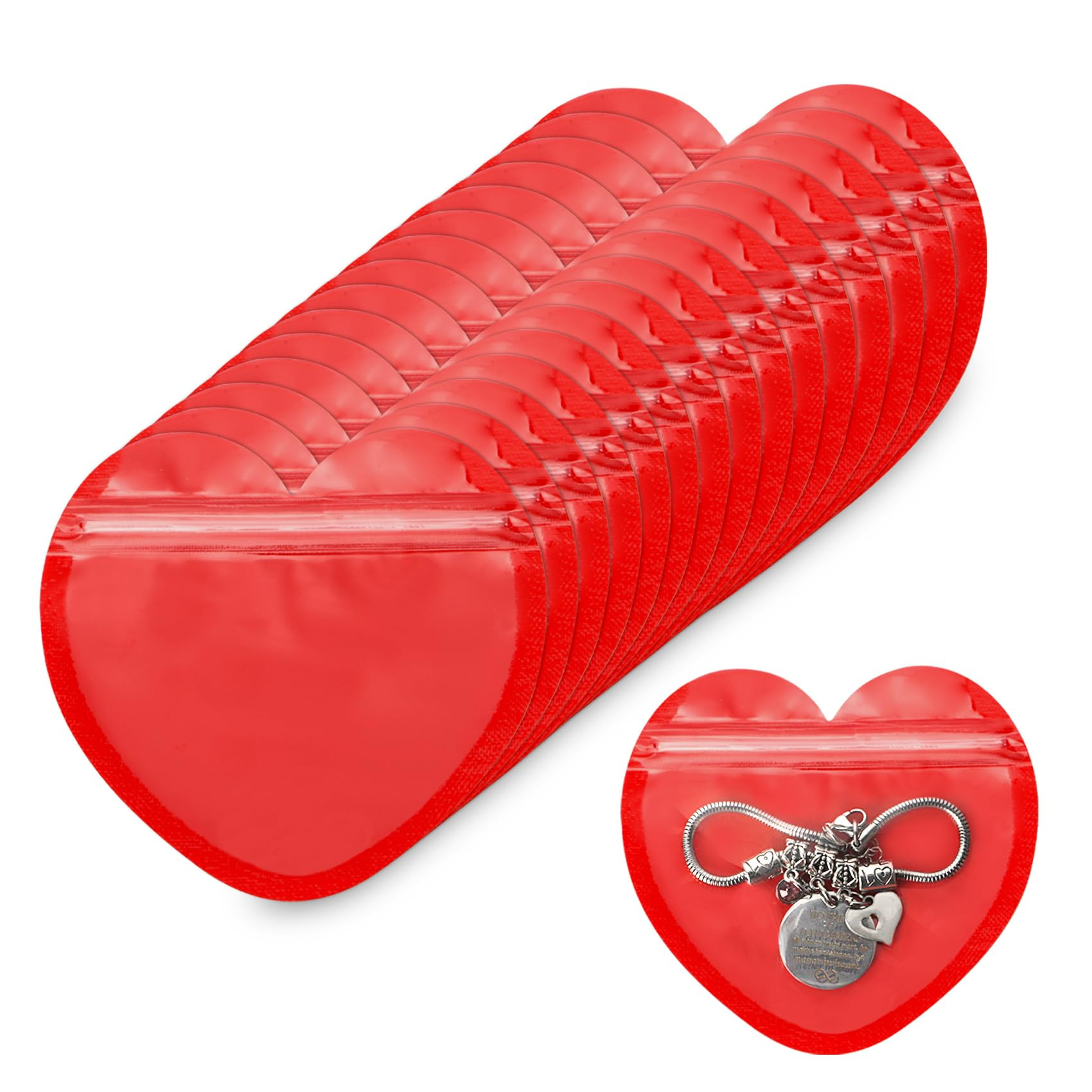 100 Pcs Heart-Shaped Jewelry Bags Small Jewelry Bags Red Resealable Ziplock Bags Clear Plastic Je... | Amazon (US)