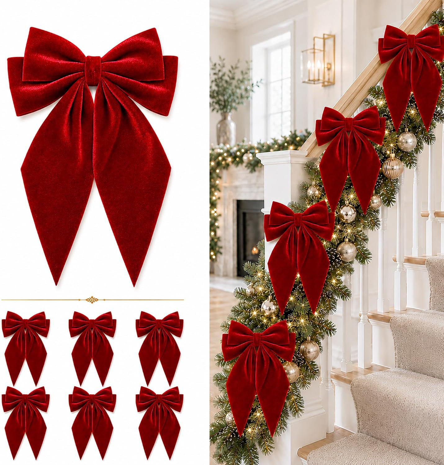 Large Christmas Bows, Velvet Bows for Xmas Tree Topper Garland Wreath Decor | Amazon (US)