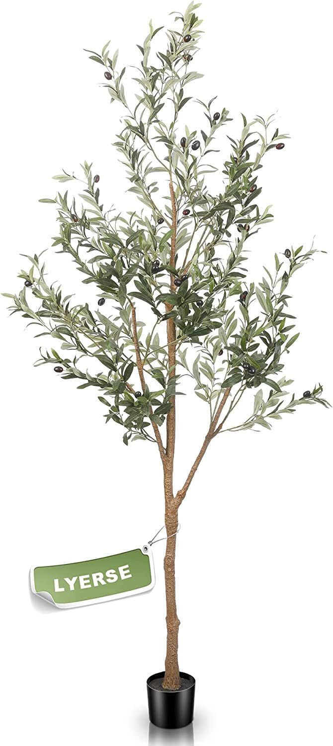 LYERSE 6ft Artificial Olive Tree Tall Fake Potted Olive Silk Tree with Planter Large Faux Olive B... | Amazon (US)