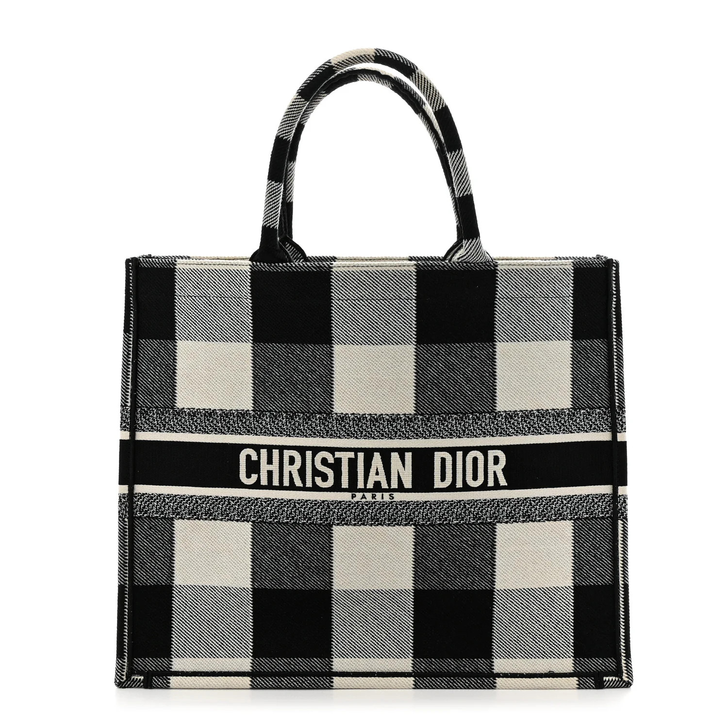 Christian Dior Canvas Embroidered Checkered Book Tote Black White 1712631 | FASHIONPHILE (US)