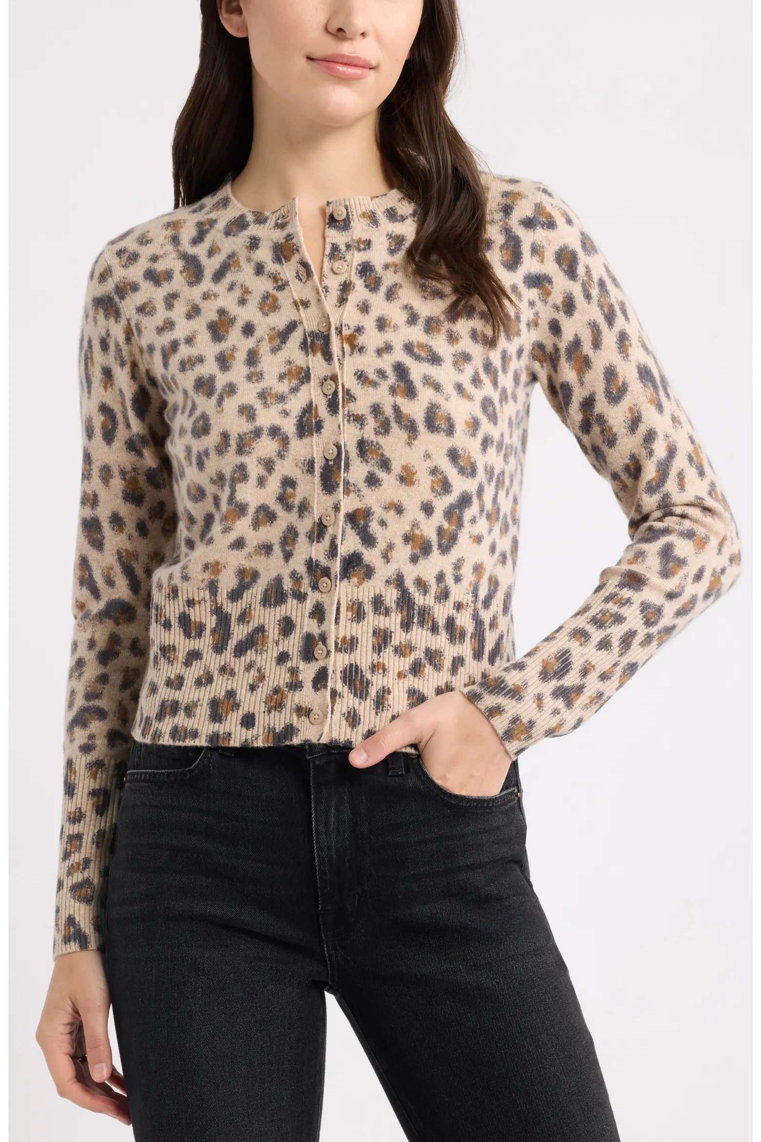 Caslon® Leopard Print Wool & Cashmere Cardigan (Women) | Nordstrom | Nordstrom