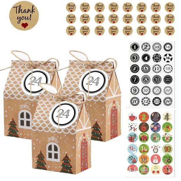 Julam 24 Sets Christmas House Gift Box Kraft Paper Cookies Candy Bag Snowflake Tags 1-24 Advent C... | Walmart (US)