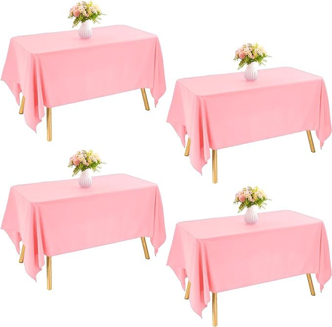 JALANCY 4 Pack Rectangle Tablecloth 60x126 Inch Pink Table Cloth for 8 Foot Rectangle Tables Wash... | Amazon (US)