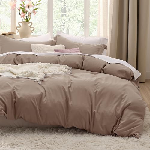 Bedsure Khaki Duvet Cover Queen Size - 3 Pieces Prewashed Cotton-Like Extra Soft Bedding Set, Includes 1 Duvet Cover 90x90 Inches with Zipper Closure & 2 Pillow Shams, Comforter Not Included | Amazon (US)