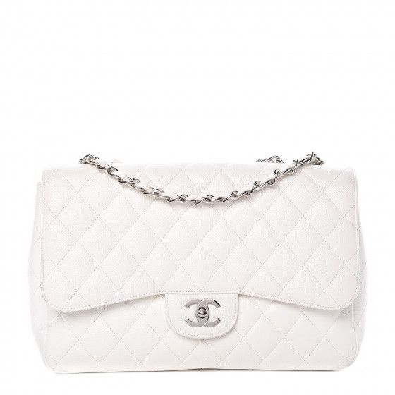 CHANEL Caviar Quilted Jumbo Single Flap White | Fashionphile