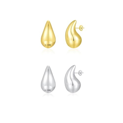 Apsvo Chunky 14K Gold Plated Hoop Earrings for Women, Lightweight Waterdrop Hollow Open Hoops, Hypoallergenic Dupes Earrings | Amazon (US)