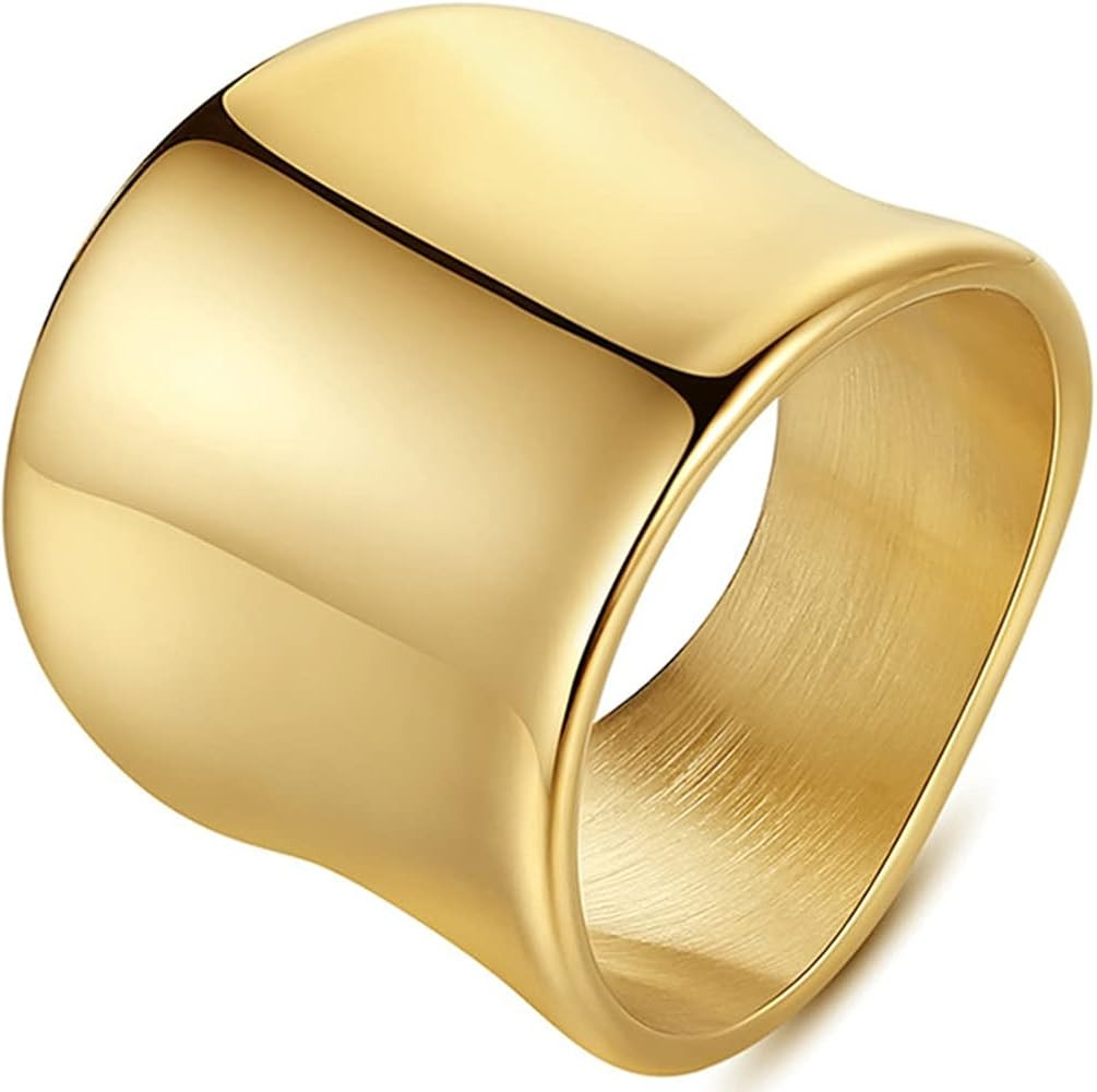 20mm Width Chunky Wide Stainless Steel Wedding Band Statement Promise Anniversary Ring | Amazon (US)