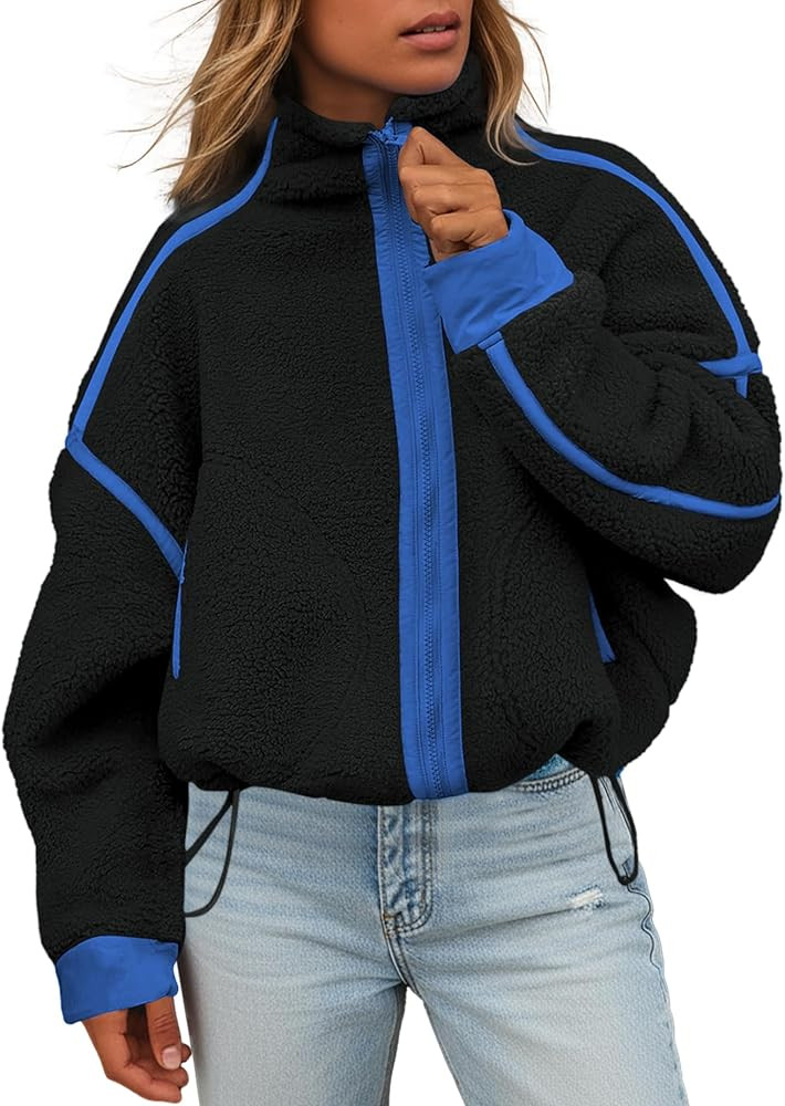Hixiaohe Womens Fuzzy Fleece Jacket Fall Winter Long Sleeve Sherpa Coats Casual Cropped Zip Up Sw... | Amazon (US)