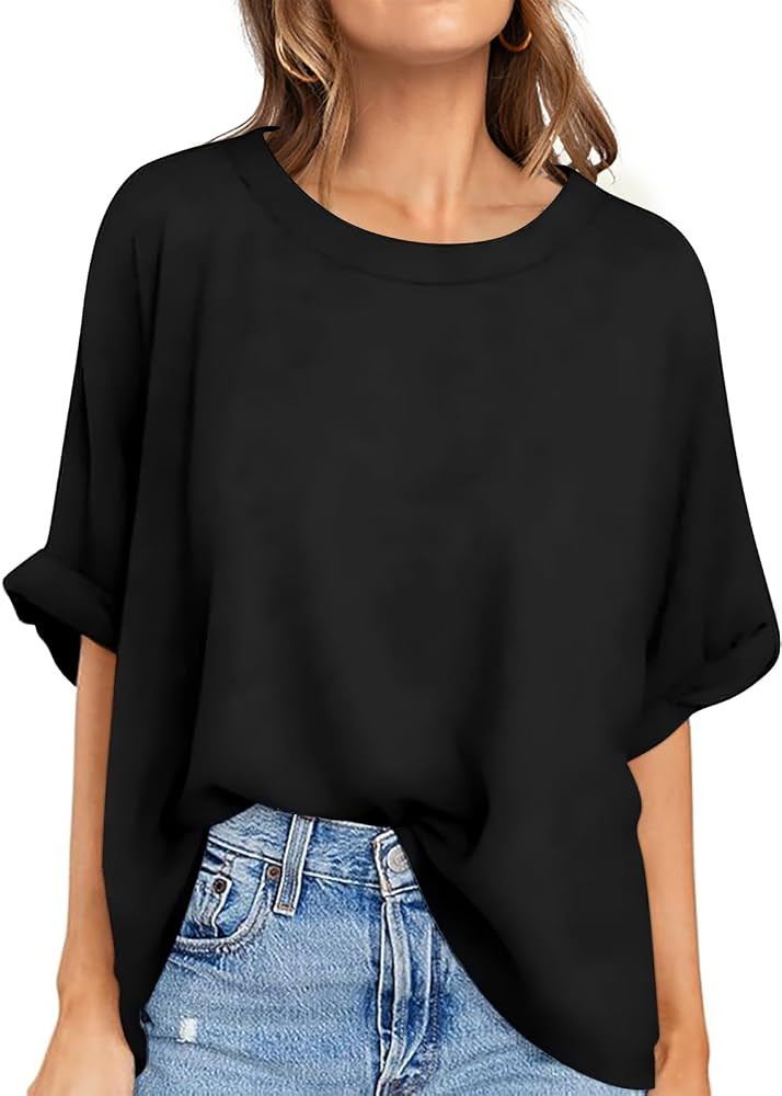 UEU Women's Oversized Crewneck T-Shirt Casual Loose Tunic Tops | Amazon (US)