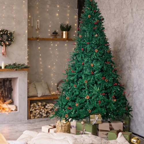 9FT Pre-Decorated Christmas Tree with 2,800 PVC Branch Tips & Pine Cones & Red Berries, Artificial Christmas Tree with Auto Hinges & Metal Stand for Holiday, Home, Party, Wedding Decor | Amazon (US)