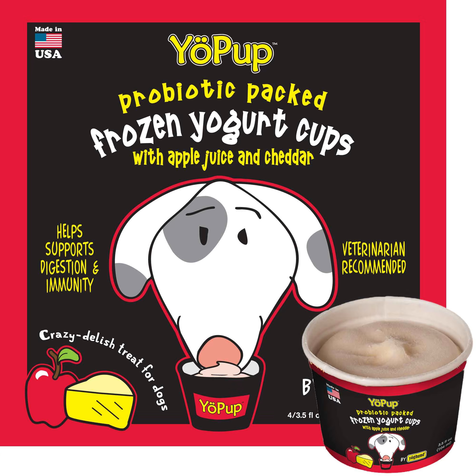 Yoghund YoPup Frozen Apple & Cheddar Yogurt Cups for Dogs, 3.5 fl. oz., Pack of 1 | Petco