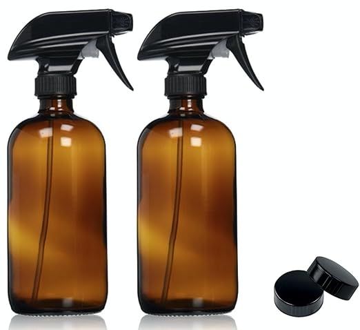 Empty Amber Glass Spray Bottles with Labels (2 Pack) - 16oz Refillable Container for Essential Oi... | Amazon (US)