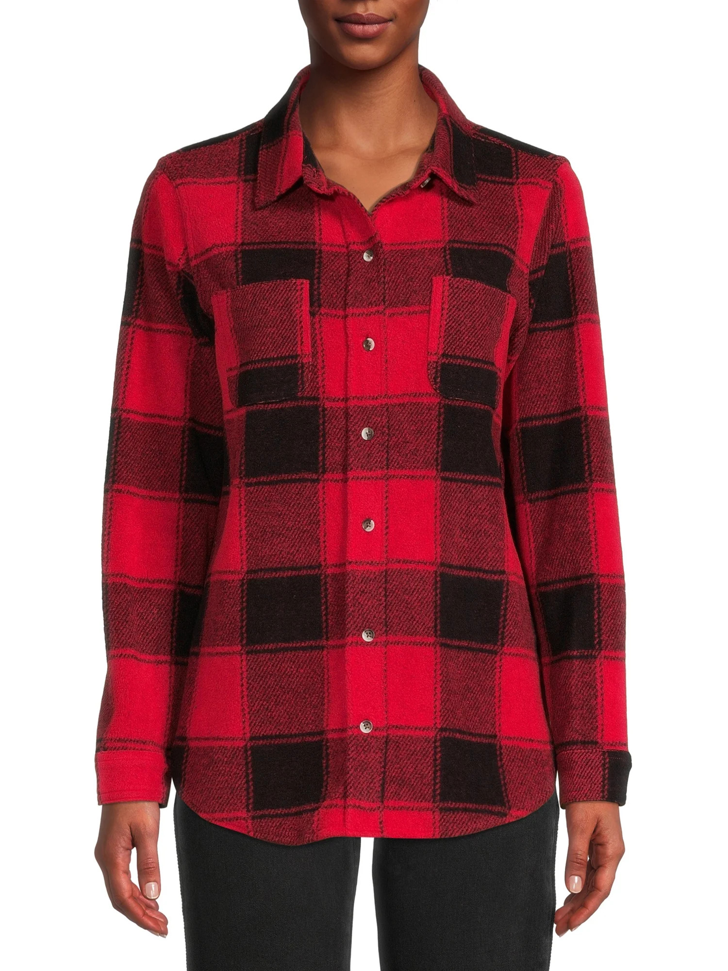 Time and Tru Women's Plaid Button Down Shirt - Walmart.com | Walmart (US)