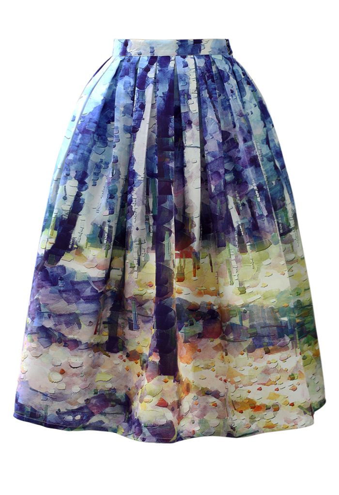 Autumn Forest Painting Midi Skirt | Chicwish