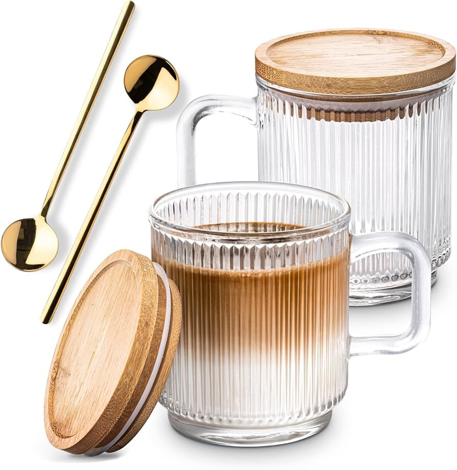 Combler Glass Coffee Mugs, Espresso Cups for Coffee Bar Accessories, Clear Coffee Mug Set of 2, 1... | Amazon (US)