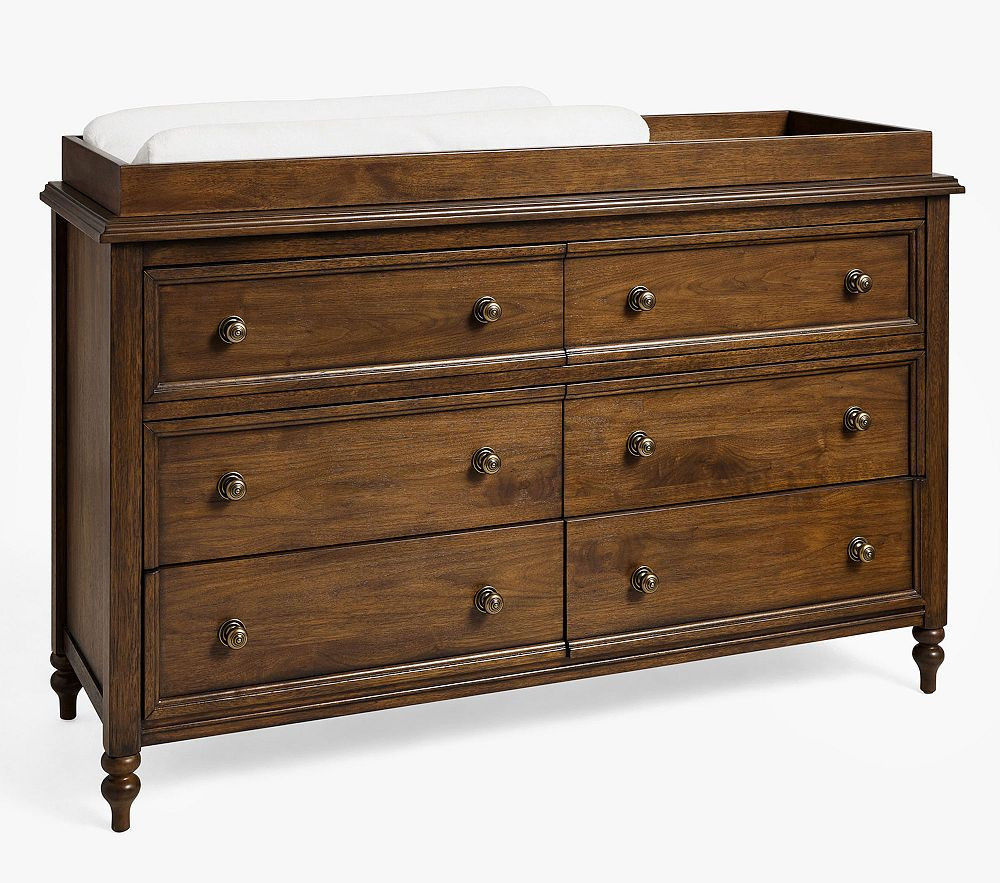 Chris Loves Julia Turned Wood Extra-Wide Dresser & Topper Set, Heritage Walnut | Pottery Barn Kids