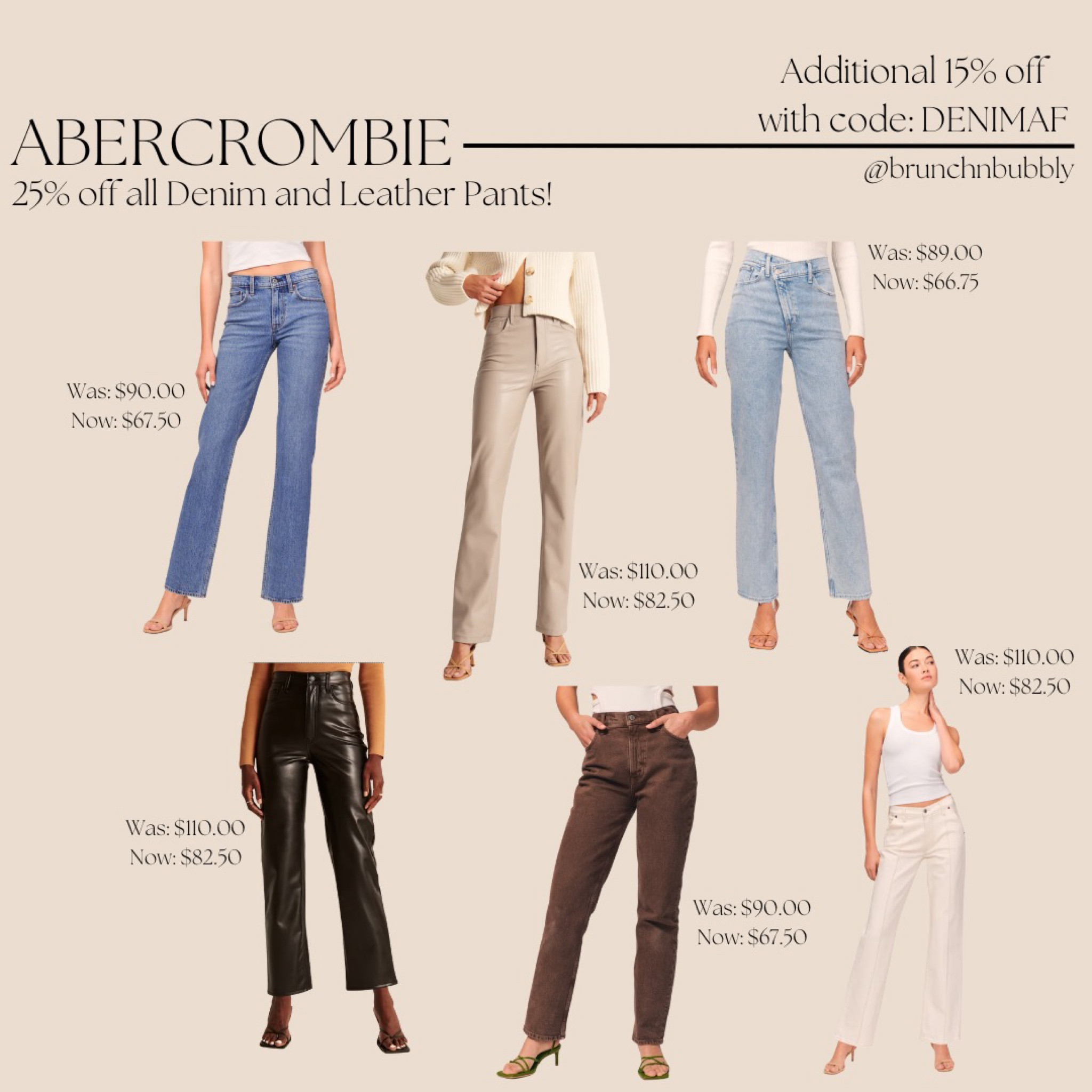 Abercrombie is 25% off all denim and leather pants! Plus an additional 15% off with code DENIMAF. Abercrombie jeans are my absolute favorite jeans. They fit so well and they have so many options to choose from!

#LTKunder100 #LTKFind #LTKsalealert
