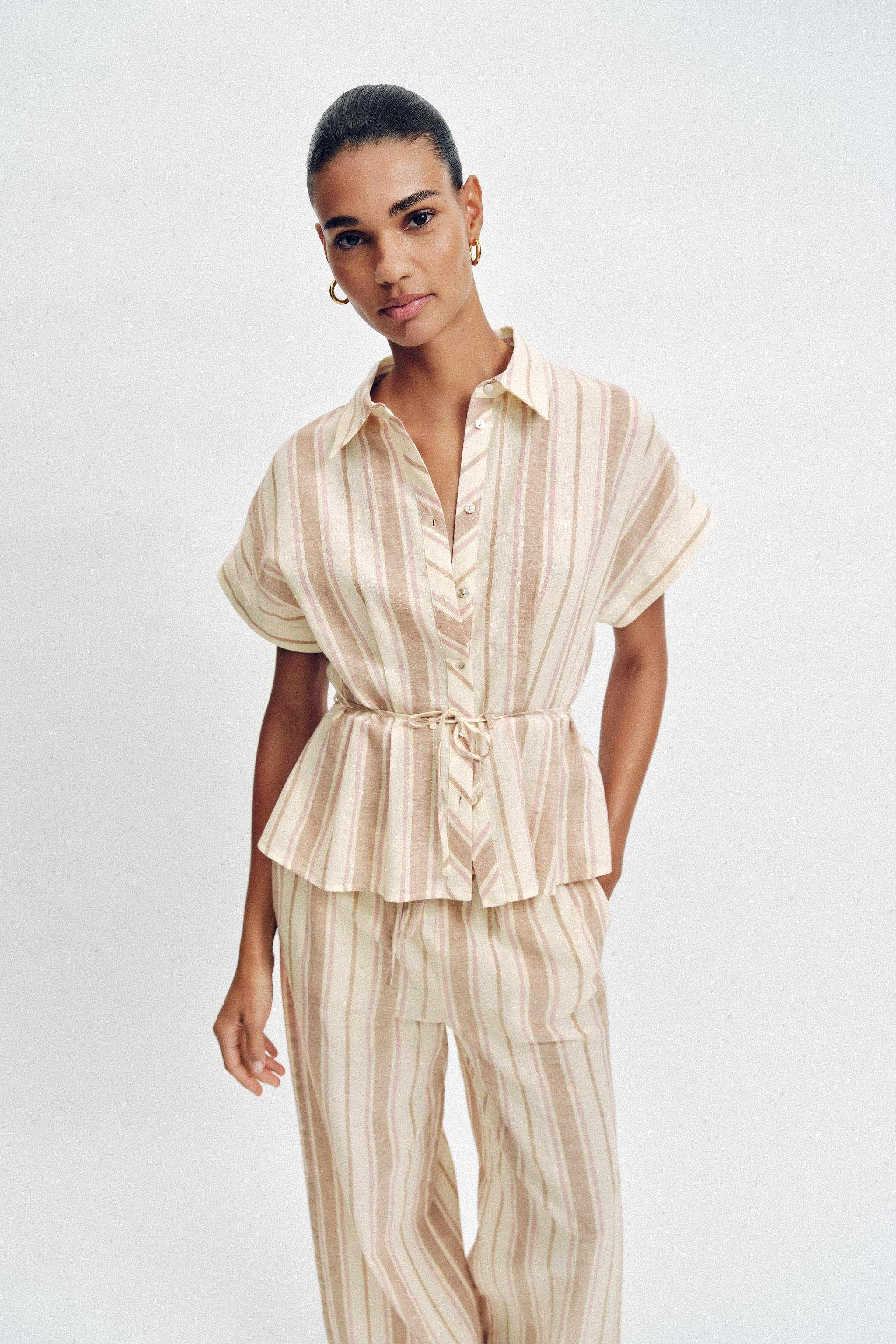 METALLIC THREAD STRIPED WIDE-LEG TROUSERS | Zara UK