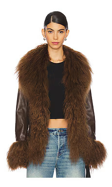 Susanna Chow Dorothy Leather Coat With Fur Trim in Brown from Revolve.com | Revolve Clothing (Global)