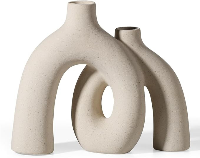 CEMABT Modern Nordic Boho Vase Set - Elegant Beige Matte Ceramic Home Decor for Living Room, Book... | Amazon (US)