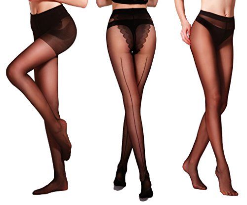 HONENNA Women's 40D Semi Sheer Heel Modelling Reinforced Toe Pantyhose Tights (3 Pack) (Large, Black | Amazon (US)