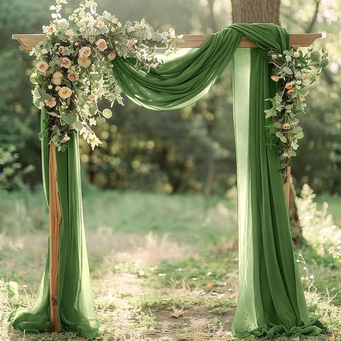Santaben Olive Green Winter Elegant Arch Draping Fabric 1 Panel 29" × 20Ft Sheer Chiffon Curtain... | Amazon (US)