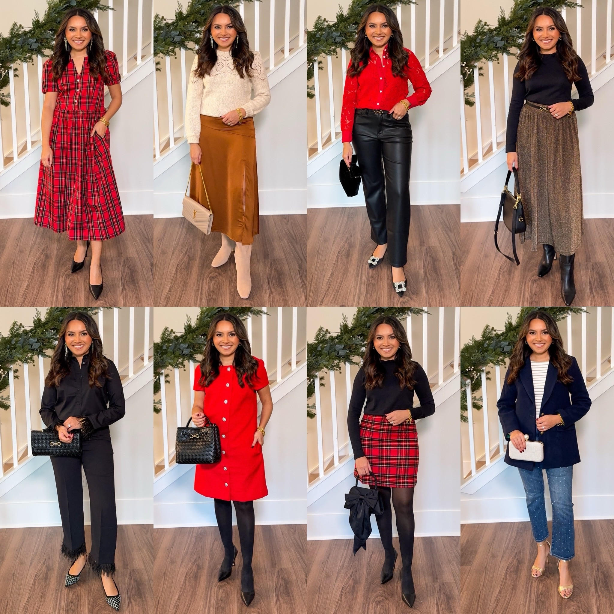 Red tartan midi dress size 00 TTS 
Black heels size 5 TTS 

Beige crotchet detail sweater size XXS TTS 
Carmel brown midi slip skirt size 2 TTS 
Tan boots size 5.5 TTS

Red lace button up shirt size XXS TTS 
Black bow belt size XS TTS 
Black leather pants size 27 petite - sized up a size 
Black embellished kitten heels size 5 TTS 

Black ruffle neck sweater size XXS TTS 
Black bow belt size XS TTS 
Sparkle midi skirt size XS TTS 
Black boots size 5 TTS 

Black button up ruffle feather detail size XS petite TTS 
Black flare pants with ruffle feather detail size 2 petite TTS 
Black and silver kitten heels size 5 TTS 

Red tweed dress size 2 TTS - sized up a size for room in the hips 
Black tights size small TTS 
Black heels size 5 TTS 

Black ruffle neck sweater size XXS TTS 
Tartan mini skirt size 2 TTS 
Black tights size small TTS 
Black heels size 5 TTS 

Navy blazer size 0 petite TTS - roomy fit 
Ivory and gold stripe tee size XXS TTS 
Rhinestone straight jeans size 26 petite TTS 
Gold heels - old, similar linked

Holiday Outfits 
Holiday style 
Christmas style 
Christmas outfits 
Petite fashion 

Honey Sweet Petite
Honeysweetpetite 

#LTKSaleAlert #LTKCyberWeek #LTKHoliday