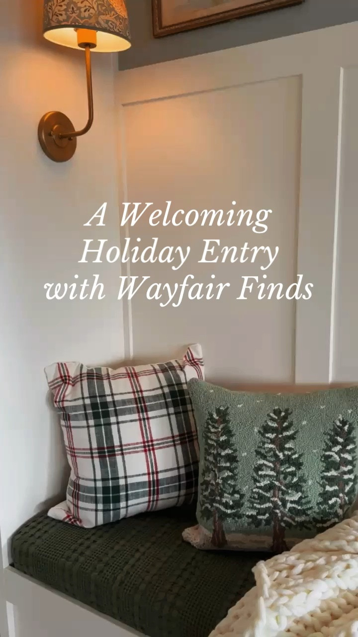 Create a welcoming holiday entry with my favorite cozy finds from @wayfair! Get a preview of Wayfair Black Friday sale with deals all month long with up to 70% off and fast shipping! 🎉 A few of my favorites ➡️ Festive tree pillow and tartan plaid pillow, chunky knit throw, evergreen wreath, scalloped shade lamp, demilune table, wood boxes, jute and cotton rug, and soft floral rug.  #wayfair #wayfairpartner #onlyatwayfair


#LTKHoliday #LTKSeasonal #LTKSaleAlert