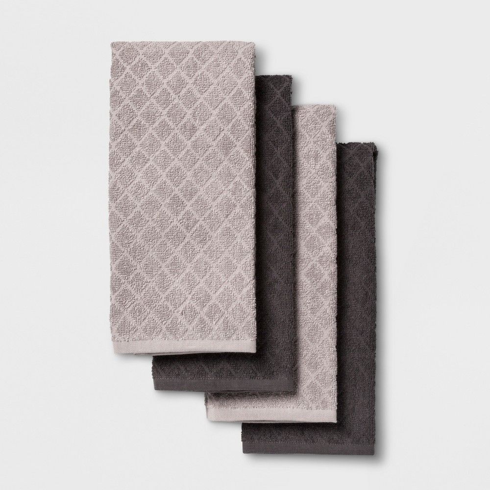 4pk Kitchen Towels Gray/Brown - Made By Design | Target