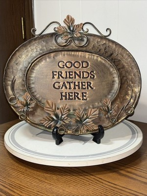 Oval Platter Metal Decorative Leaves "Good Friends Gather Here" | eBay US