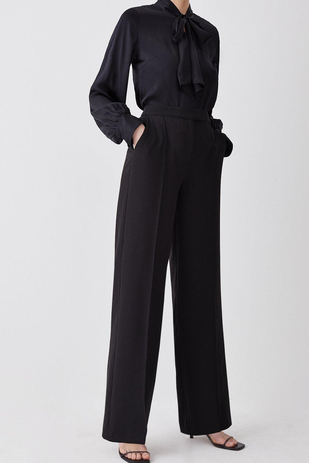 Stretch Cady High Rise Wide Leg Trouser | Karen Millen UK + IE + DE + NL