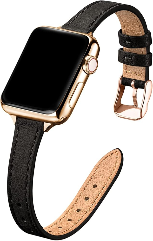 STIROLL Slim Leather Bands Compatible with Apple Watch Band 38mm 40mm 41mm 42mm 44mm 45mm 49mm, T... | Amazon (US)