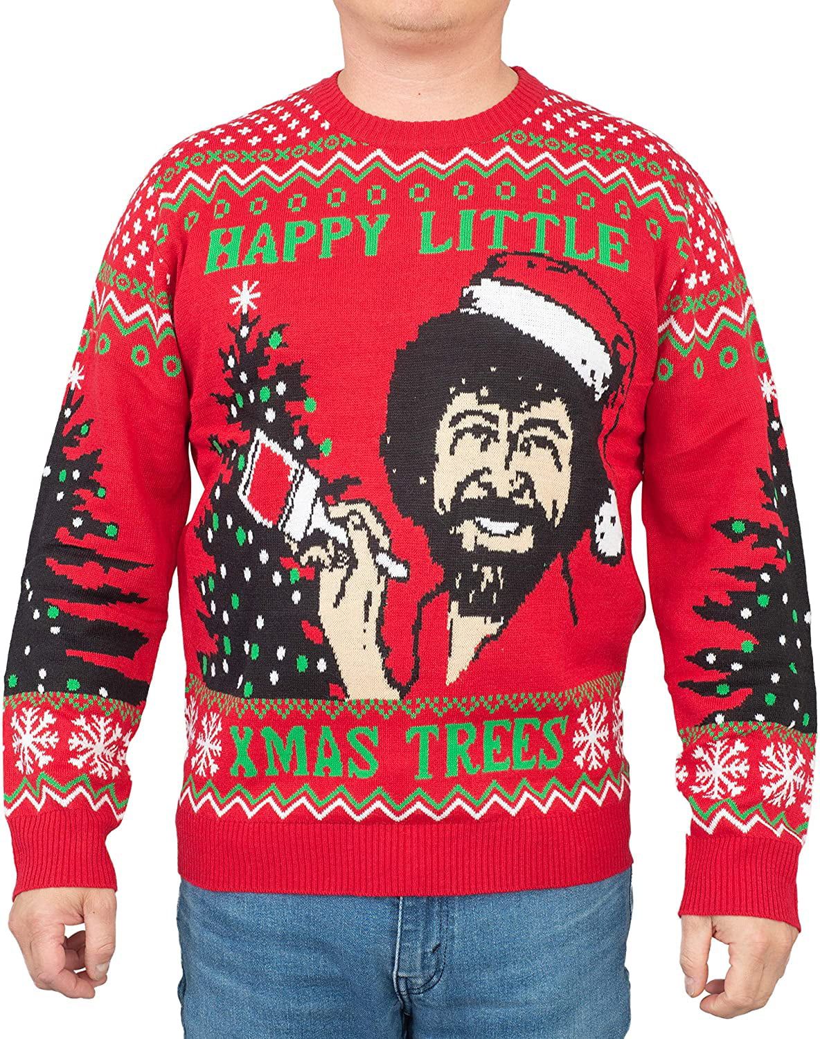 Bob Ross Happy Little Xmas Trees Ugly Christmas Sweater | Walmart (US)
