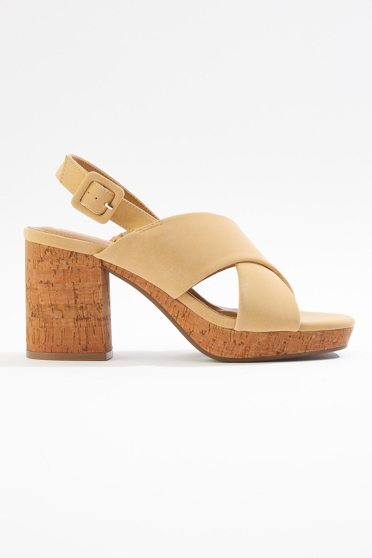 X Band Cork Platform Heeled Sandals | Cato Fashions
