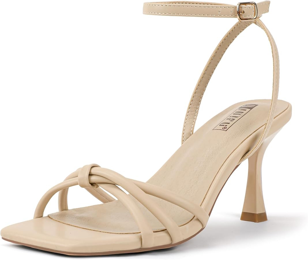 IDIFU IN3 Strappy High Heels for Women Square Open Toe Stiletto Heeled Sandals Ankle Strap Dress ... | Amazon (US)