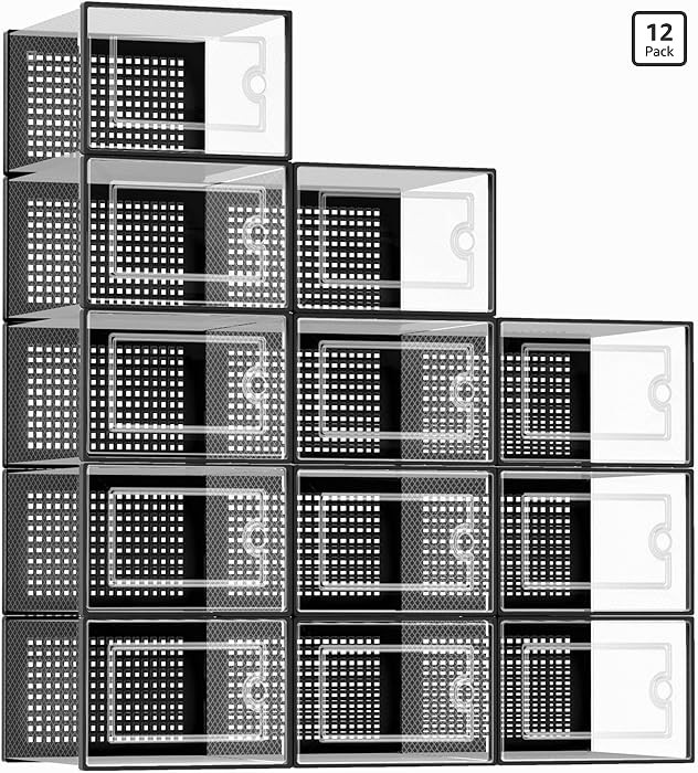 Kuject X-Large Shoe Storage Boxes Organizers Clear Plastic Stackable 12 Pack, Shoe Rack & Holder ... | Amazon (US)