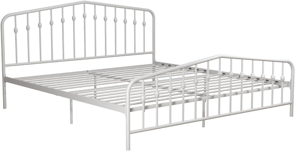 Novogratz Bushwick Metal Bed with Headboard and Footboard | Modern Design | King Size - White | Amazon (US)