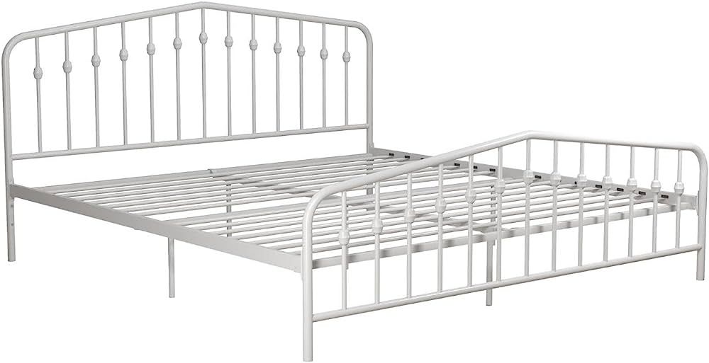 Novogratz Bushwick Metal Bed with Headboard and Footboard | Modern Design | King Size - White | Amazon (US)