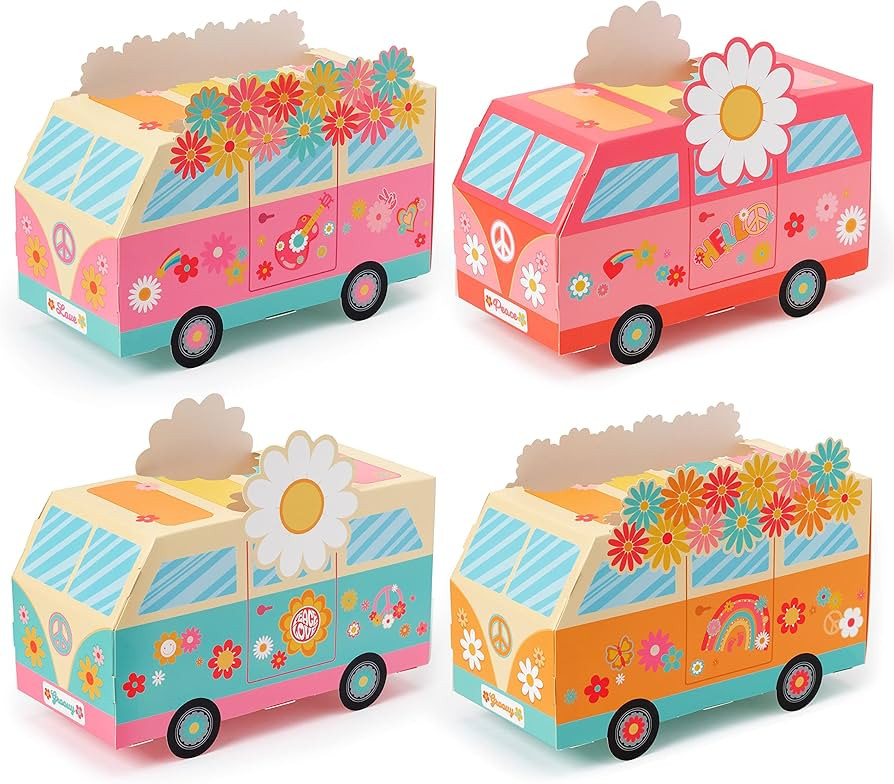 ANGOLIO 12Pcs Groovy Party Favor Boxes Groovy Hippie Peace Bus Centerpiece Birthday Party Decorat... | Amazon (US)
