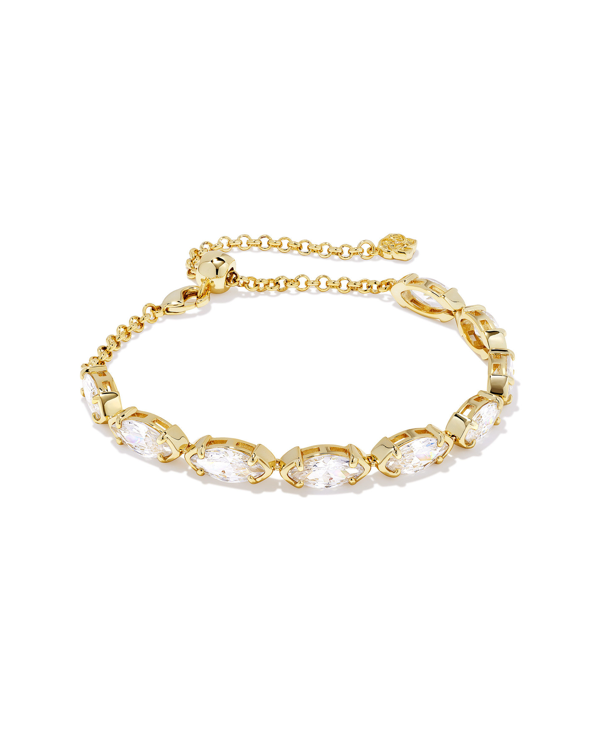 Genevieve Gold Delicate Chain Bracelet in White Crystal | Kendra Scott