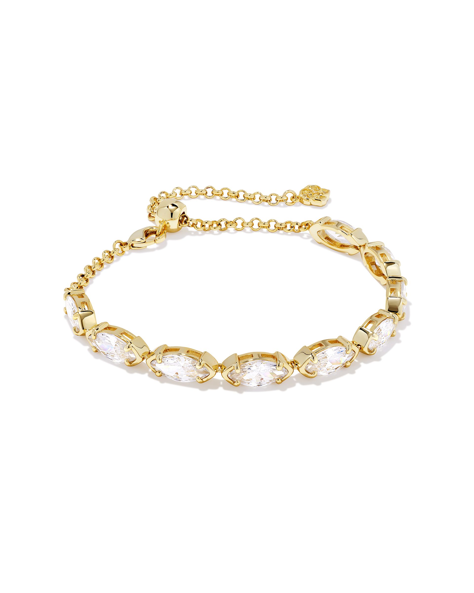 Genevieve Gold Delicate Chain Bracelet in White Crystal | Kendra Scott