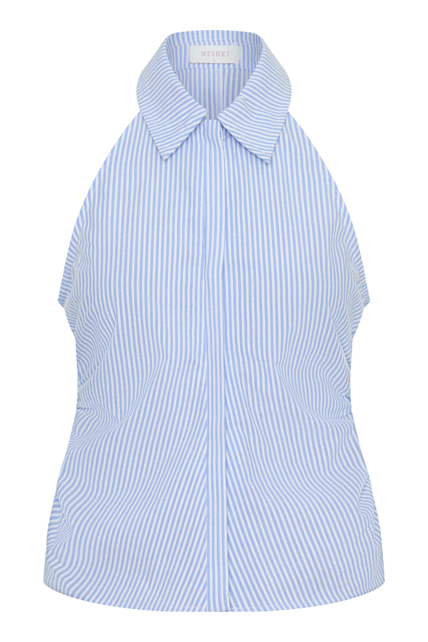 Allison Halter Sleeveless Shirt - Blue Pinstripe | MESHKI US