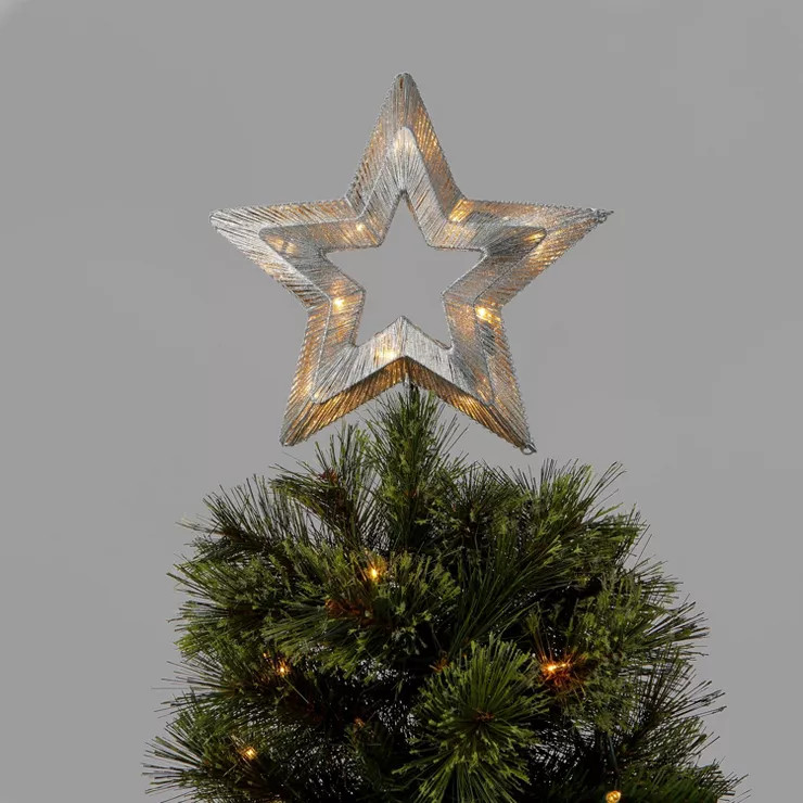 11in Lit Wrapped Open Star Tree Topper Silver - Wondershop™ | Target