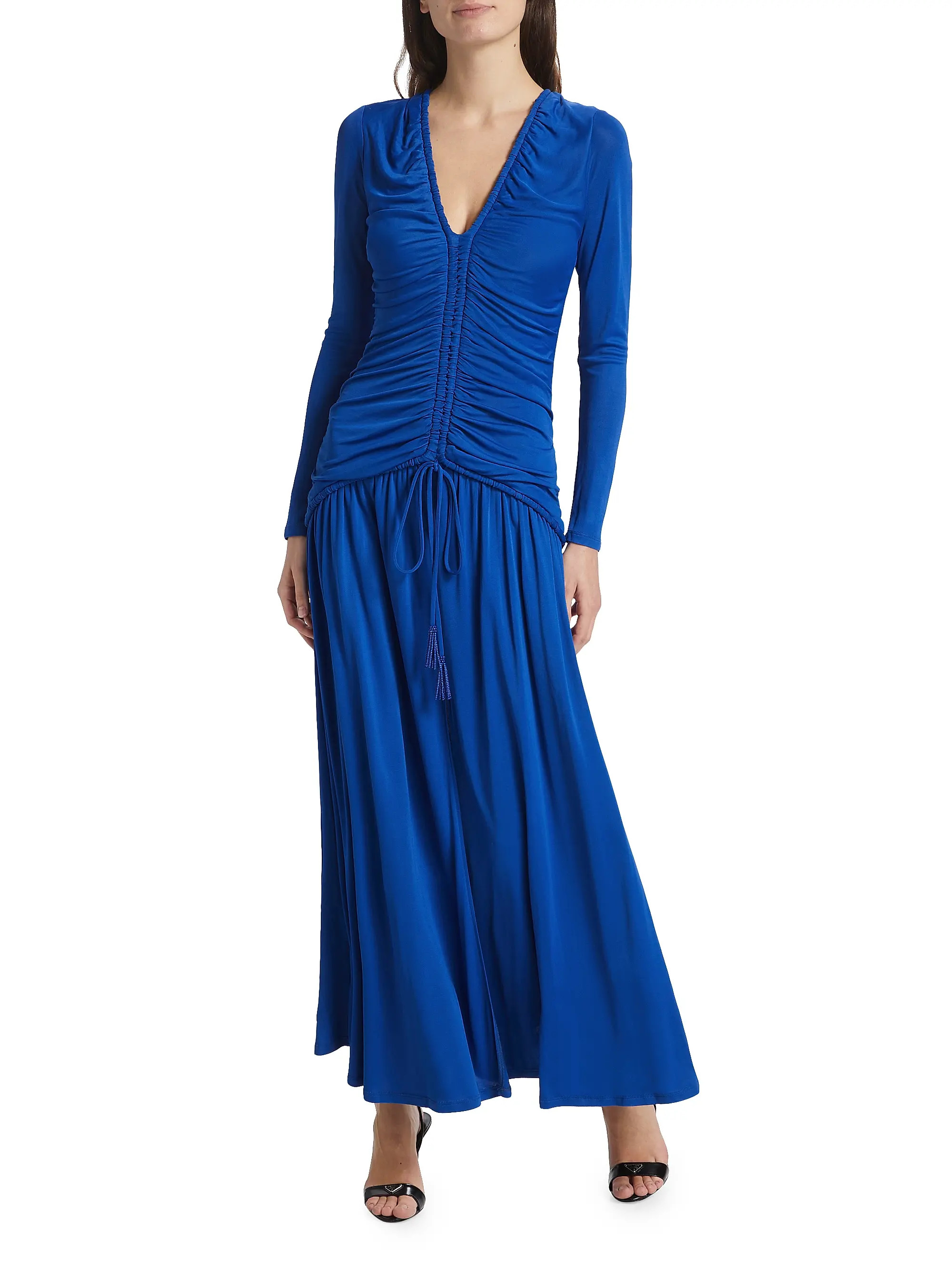 Ruched V-Neck Midi-Dress | Saks Fifth Avenue