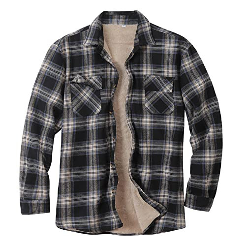Men's Flannel Shirt Jackets Fleece Lined Jackets Men Plaid Button Down Sherpa Jacket Coat with Pockets Fall Outfits | Amazon (US)