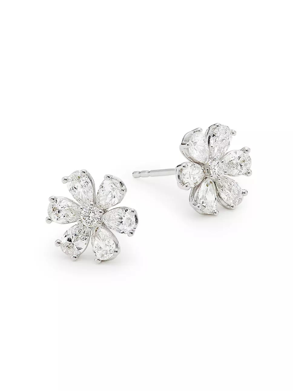 14K White Gold & 1.25 TCW Diamond Flower Stud Earrings | Saks Fifth Avenue
