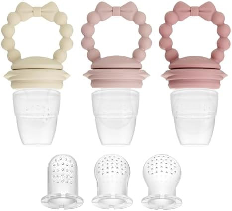 PandaEar 3 Pack Baby Fruit Food Feeder Pacifier with 3 Different Size Silicone Pouch, Silicone Te... | Amazon (US)