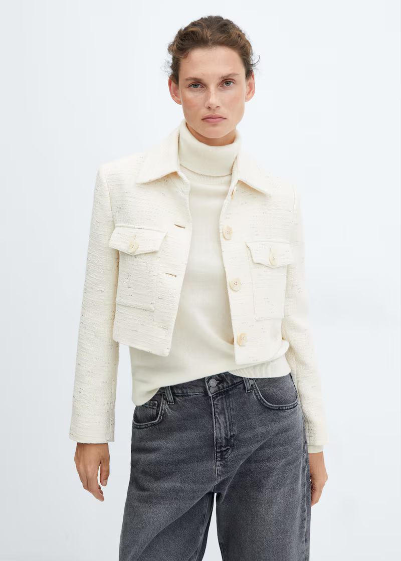Cropped tweed jacket with pockets | MANGO (UK)