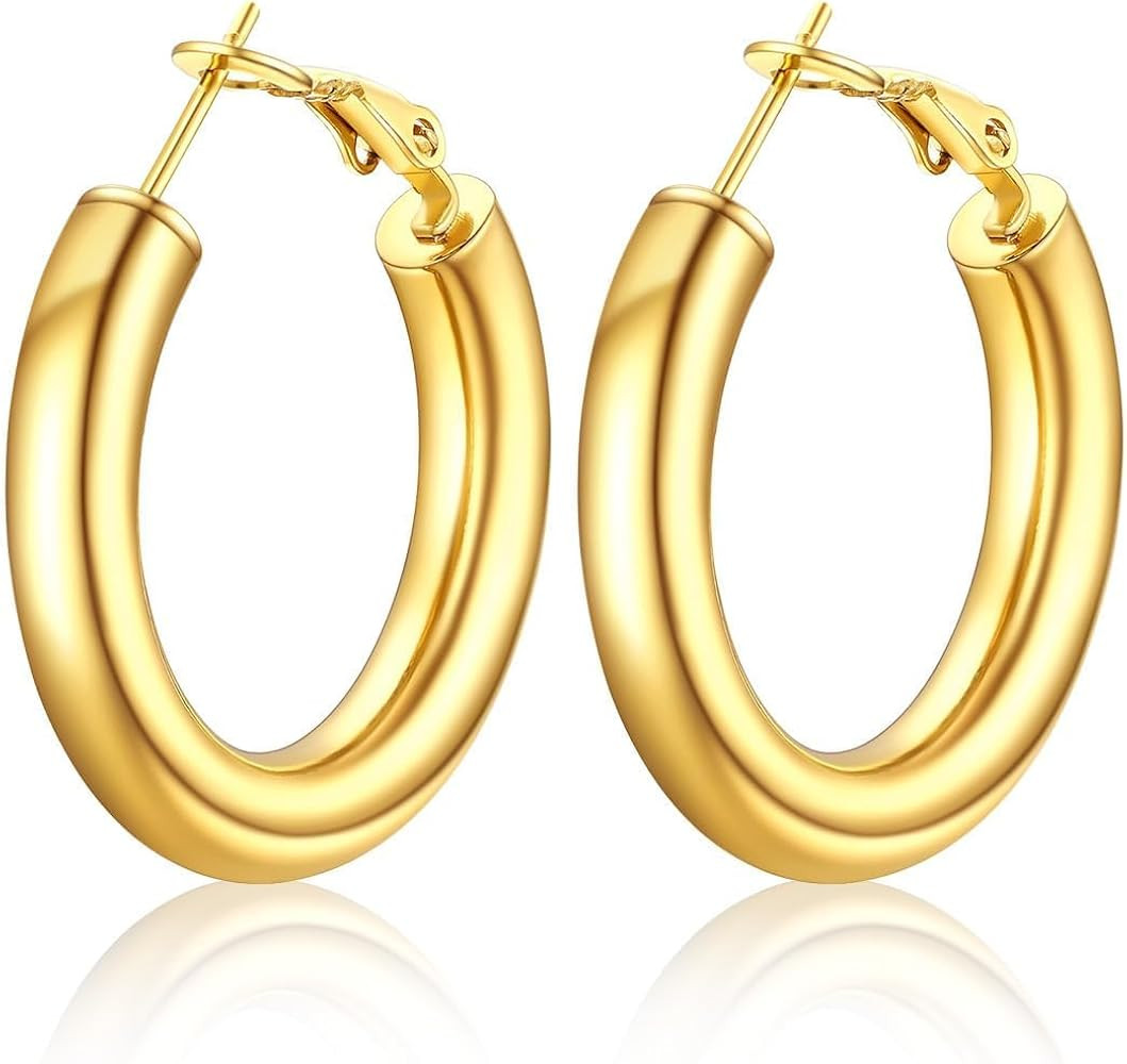 U7 Chunky Hoop Earrings for Women, Stainless Steel Hoops Earring, Classic Polished Thick Ear Jewe... | Amazon (US)