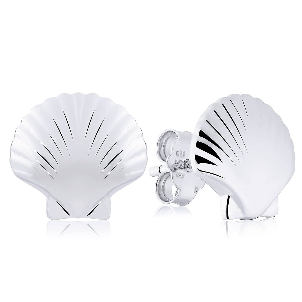 Seashell Fashion Stud Earrings – Sterling Silver Shell Charm Jewelry | Amazon (US)